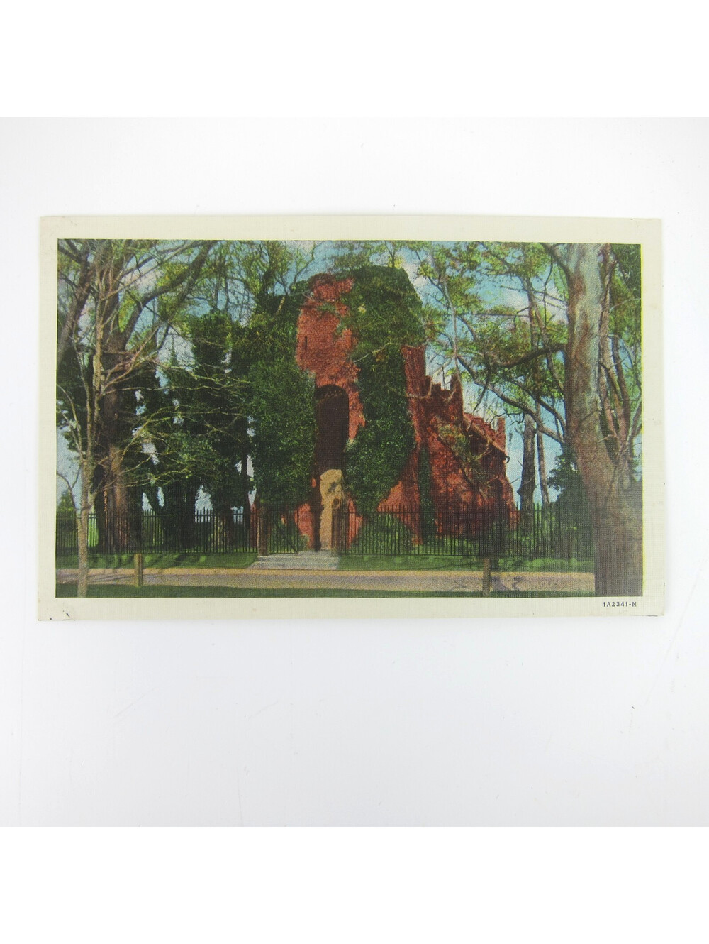 Vintage Linen Postcard Williamsburg Virginia Memorial Church Graveyard Old Tower